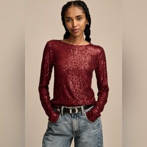 Lucky Brand Red Wine Sequin Long Sleeve Latering Top XXL
